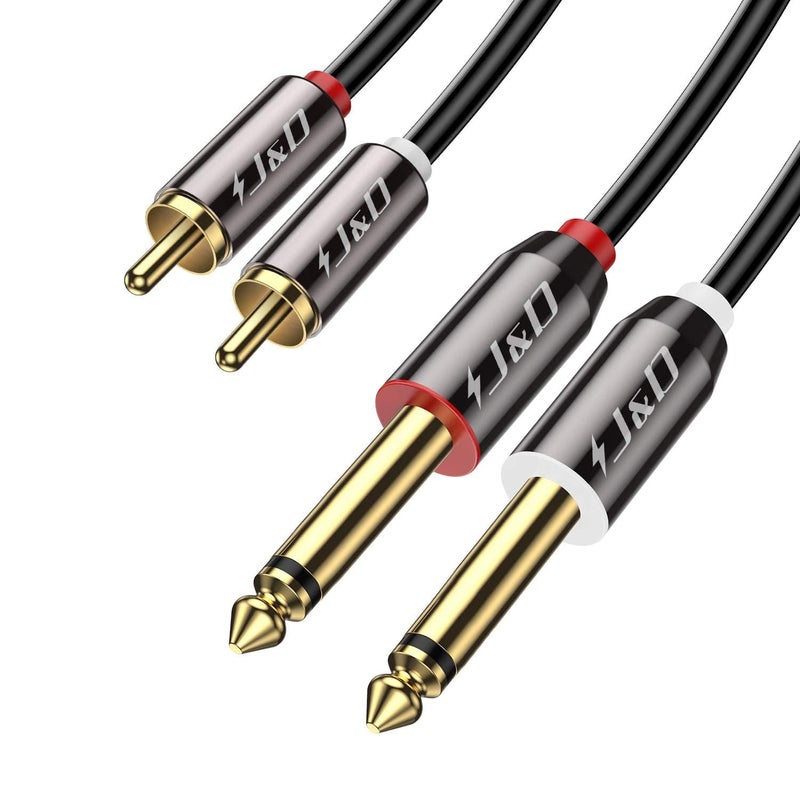 J&D 1/4 to RCA Cable, Gold Plated Copper Shell Heavy Duty 2X6.35mm TS to Dual RCA Stereo Audio Interconnect Cord for AV Receivers, Speakers, Home Audio Systems, Amplifiers, 6 Feet - Image 1
