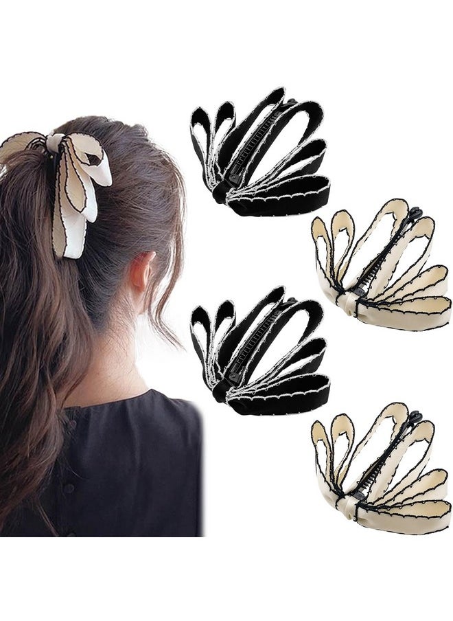 Aswewamt - 4 Pcs Bow Banana Hair Clips Ribbon Vertical Ponytail Claw Clips Bowknot Banana Hairpins Ponytail Holder Hair Barrette Accessories For Women Girls - Image 1
