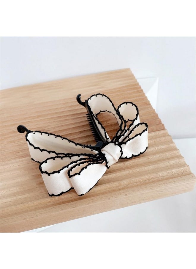 Aswewamt - 4 Pcs Bow Banana Hair Clips Ribbon Vertical Ponytail Claw Clips Bowknot Banana Hairpins Ponytail Holder Hair Barrette Accessories For Women Girls - Image 1