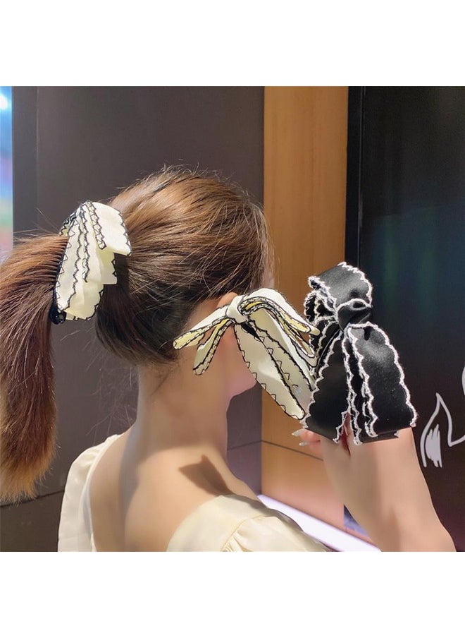 Aswewamt - 4 Pcs Bow Banana Hair Clips Ribbon Vertical Ponytail Claw Clips Bowknot Banana Hairpins Ponytail Holder Hair Barrette Accessories For Women Girls - Image 1