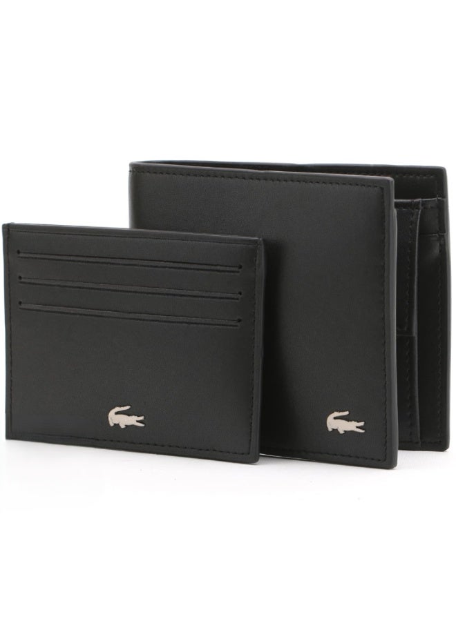Lacoste Men’s Black Leather Wallet and Card Holder Set – Premium Bifold Design with Multiple Card Slots - Image 1