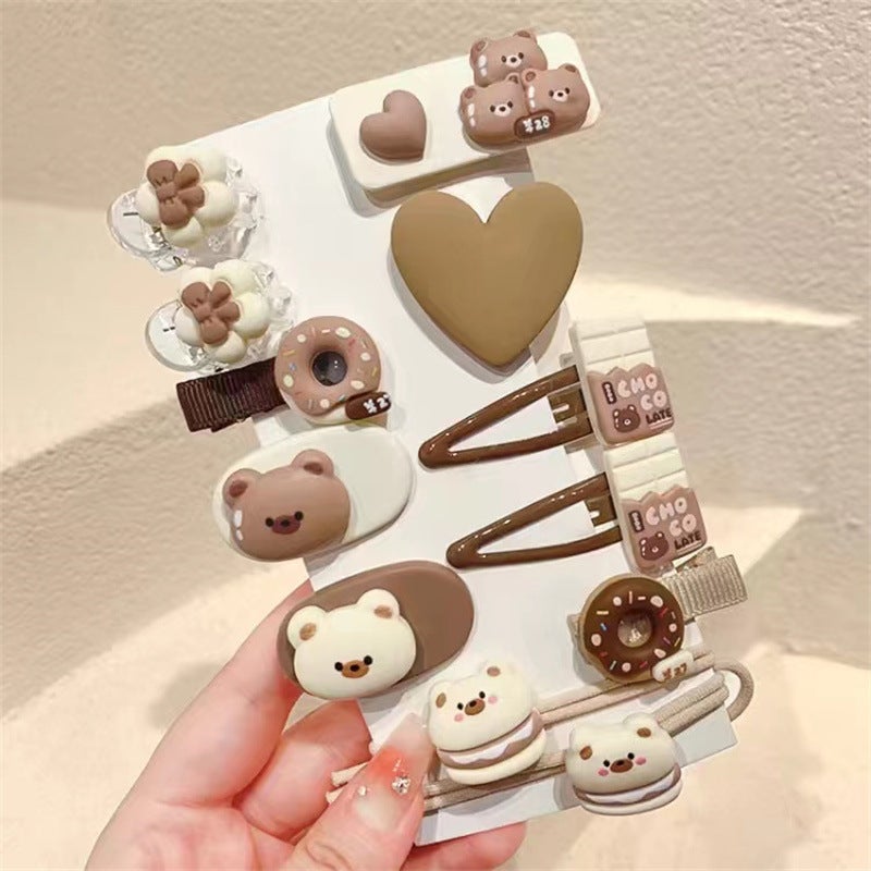 إسكدنيا Kids Candy Color Cartoon Hair Clips 11# Curry flower bow tie peach heart hairpin 12-piece set (bag without paper card)