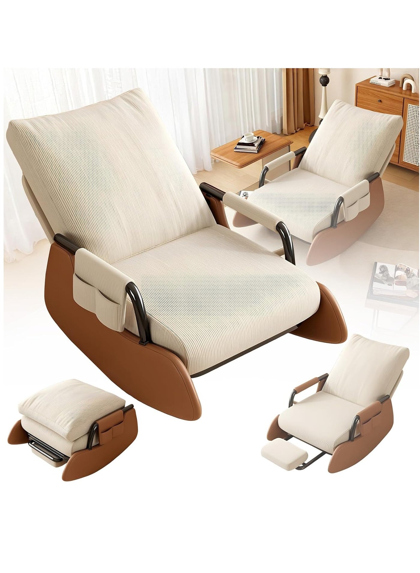 Rocking Recliner Chair for Adults,Upholstered Plush Seating Glider Rocker with Adjustable High Backrest,ith Retractable Footrest,Modern Accent Chair Reading Chair Sofa Chairs Glider for Living Room
