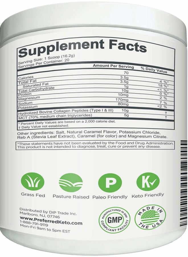 Preferred Elements - Keto Collagen Protein Powder with MCT Oil – Keto and Paleo Friendly Pure Grass Fed Pasture Raised Hydrolyzed Collagen Peptides KEYTO Salted Caramel Flavor - Image 1