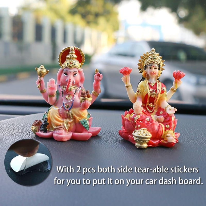 alikiki Indian God Ganesh Lakshmi Statue - 2.5”H Hindu God Lord Ganesha Idol for Car Decor Goddess Laxmi Figurine for Car Dashboard Decor Diwali Gifts Temple Mandir Altar Shrine Pooja Item - Image 2