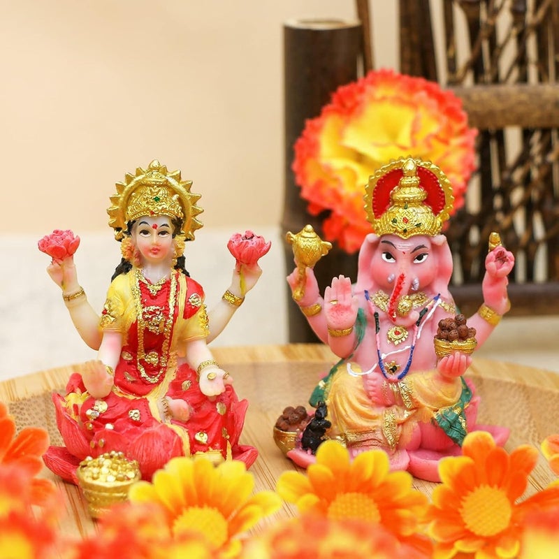 alikiki Indian God Ganesh Lakshmi Statue - 2.5”H Hindu God Lord Ganesha Idol for Car Decor Goddess Laxmi Figurine for Car Dashboard Decor Diwali Gifts Temple Mandir Altar Shrine Pooja Item - Image 3