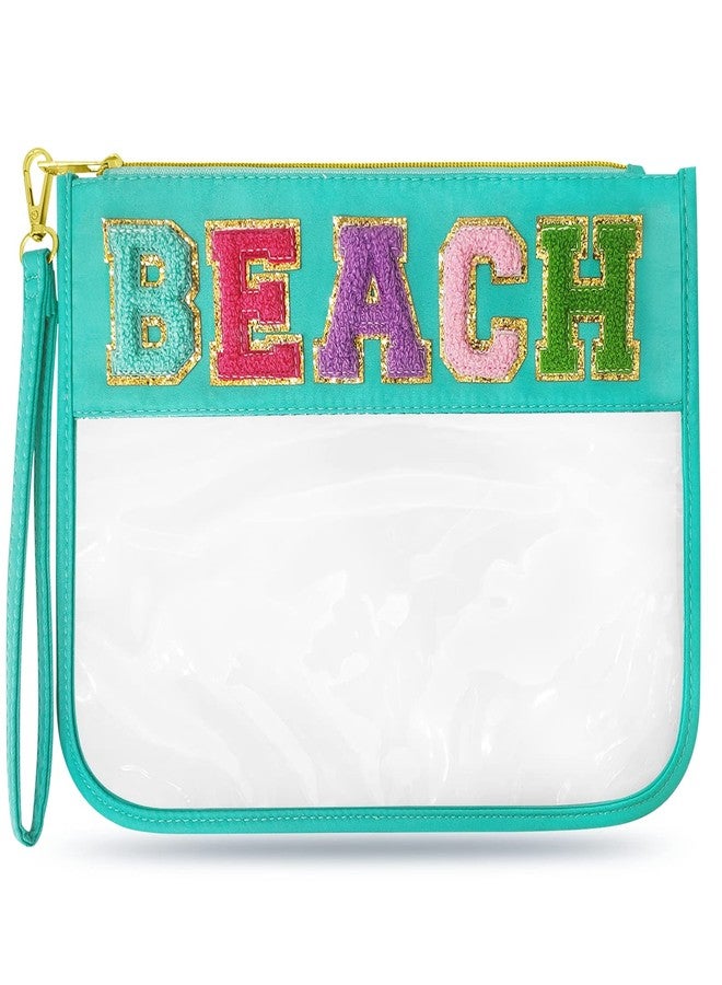 LSxia حقيبة مكياج نايلون شفافة بسحاب من LSxia تشينيل، حقيبة مكياج أنيقة، حقيبة مستحضرات تجميل شفافة، حقيبة سفر مقاومة للماء للنساء (أخضر نعناعي - شاطئ) - Image 1