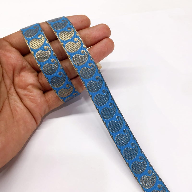 Lami 9 Meter Blue with Golden Paisley Design Lace, Banarasi Saree Lace Border, Ribbons, Bridal Lehenga Saree Dupatta Suit Anarkali Lace Indian Trim Trimmings Fashion Accessories, Art & Craft - Image 5