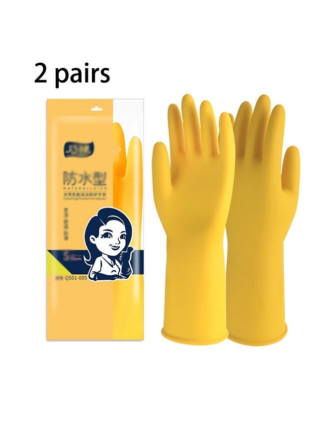 2 Pairs Rubber-Gloves Dishwashing Gloves for Cleaning-Kitchen Long Household Cleaning Gloves Thickened Plastic Latex Wear-Resistant Rubber Gloves for Washing Dishes Wash Clothes Size M Yellow - Image 1