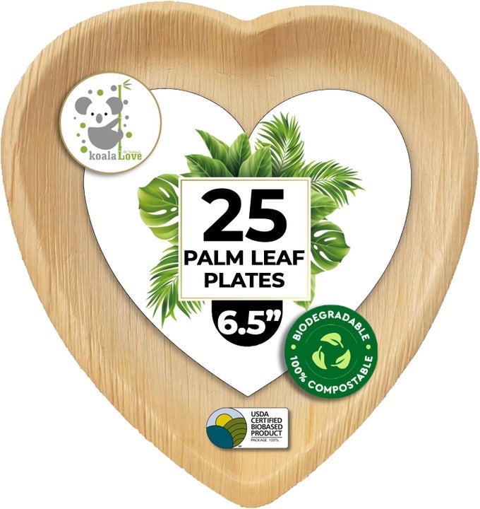 DISPOSABLE PALM LEAF BAMBOO TRAY AND OVAL PLATTER DISPOSABLE CHARCUTERIE BOARDS PLATES AND PARTY PLATTERS TRAYS ECO COMPOSTABLE WOODEN FOOD PLATTERS PALM LEAF DINNER CATERING TRAYS 65 INCH HEART