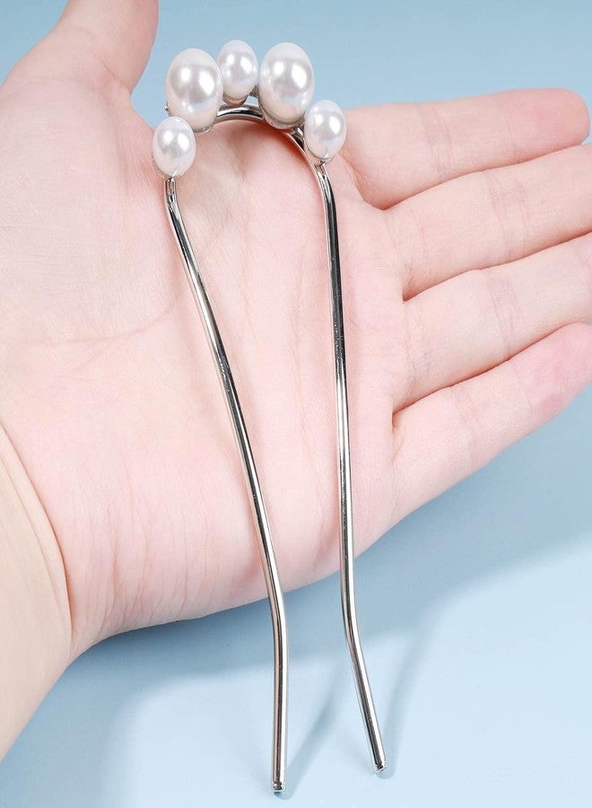 BIG BOX 2 PCS Minimalist Pearl U Shape Hairpin Metal Silver Hair Fork Stick Updo Hair Sticks Clip French Pearl Hair Pin Decorative Hair Accessories for Women and Girl Headdress - Image 3