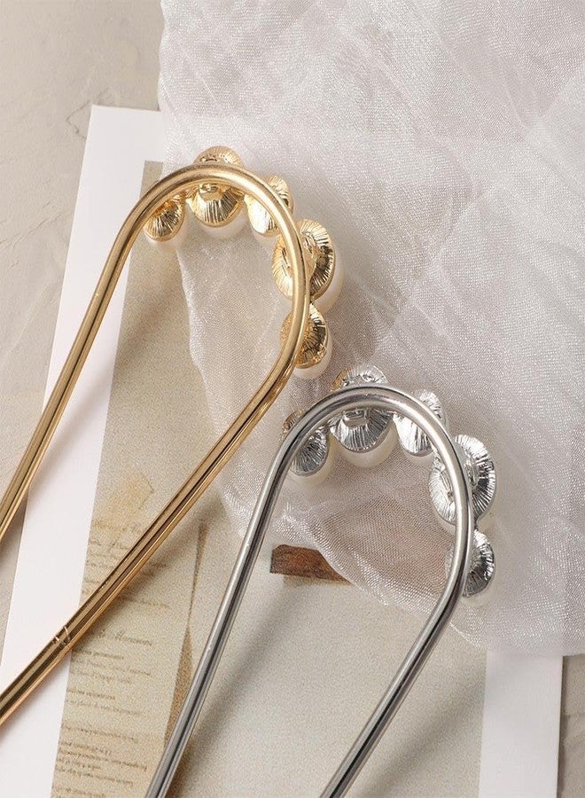 BIG BOX 2 PCS Minimalist Pearl U Shape Hairpin Metal Silver Hair Fork Stick Updo Hair Sticks Clip French Pearl Hair Pin Decorative Hair Accessories for Women and Girl Headdress - Image 5