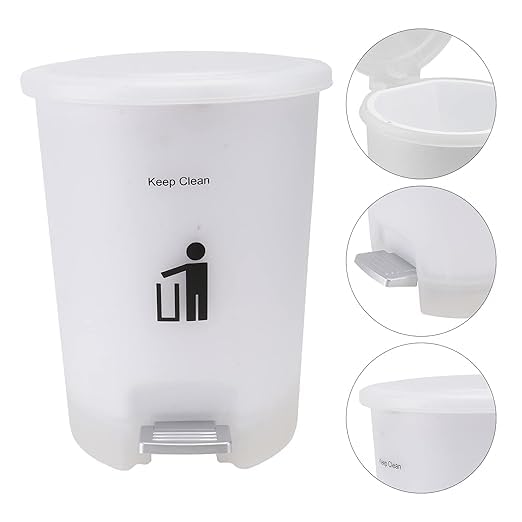RELEMTRA Desktops Mini Trash Can with Foot Padal Plastic Waste Garbage Can Sundries to Store Large Buckets Desktops Trash Bin for Home Office Kitchen Living Room Bedroom White - Image 5