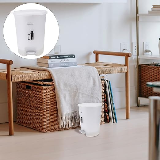 RELEMTRA Desktops Mini Trash Can with Foot Padal Plastic Waste Garbage Can Sundries to Store Large Buckets Desktops Trash Bin for Home Office Kitchen Living Room Bedroom White - Image 4