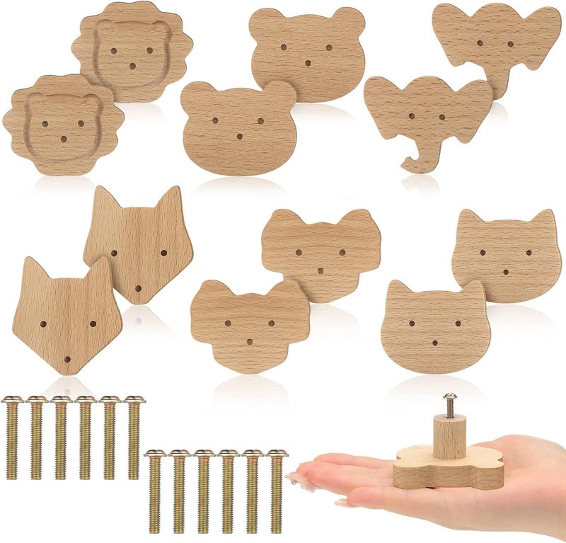 Qunclay Wooden Animal Cabinet Knobs Decorative Wood Dresser Knobs with Screws Dresser Pulls Wood Marine Woodland Animals Knobs Furniture Knobs Nursery Drawer Handles for Decor (Cute, 12 Set) - Image 1