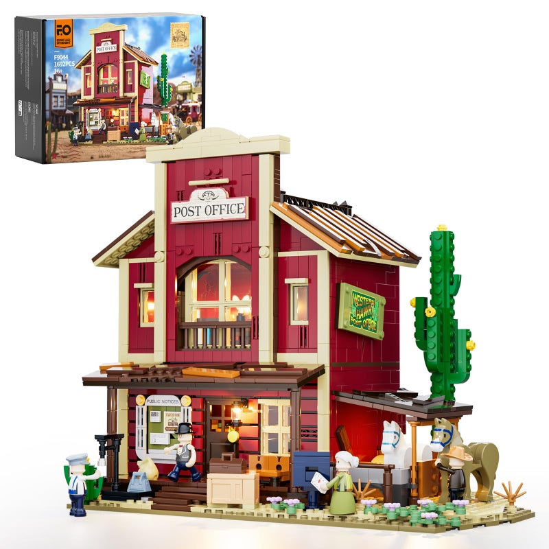 FUNWHOLE Old West Post Office Lighting Building-Bricks Set - 1692 Pcs The Wild West Town Collection Display Set for Adults and West Lovers - Image 1