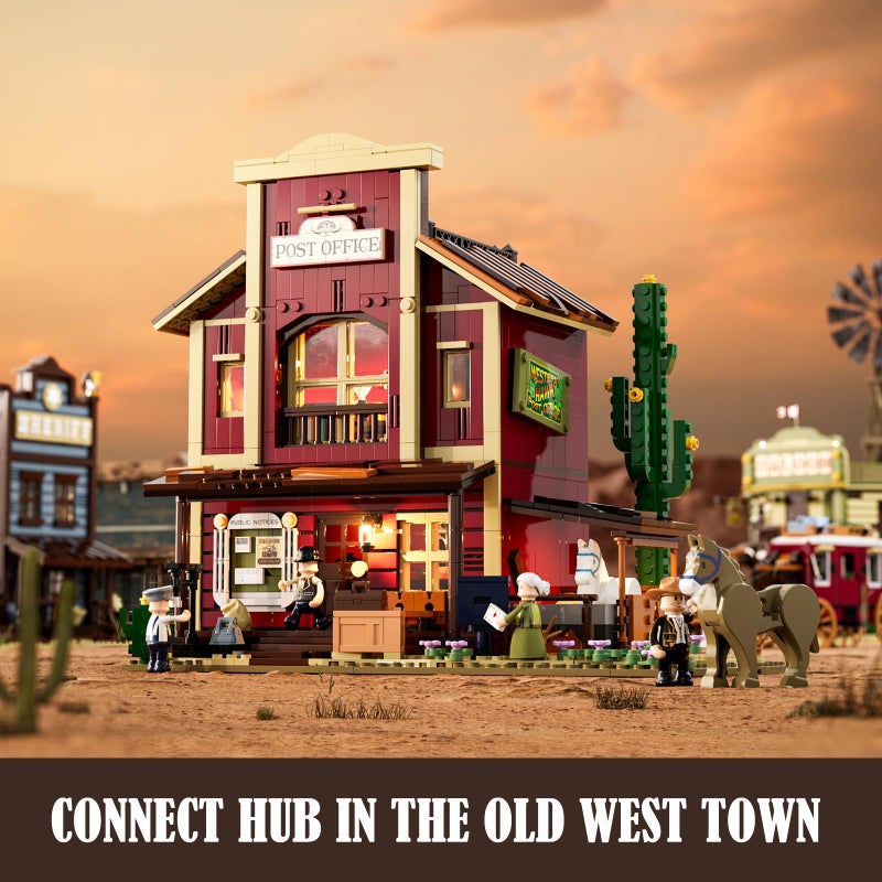 FUNWHOLE Old West Post Office Lighting Building-Bricks Set - 1692 Pcs The Wild West Town Collection Display Set for Adults and West Lovers - Image 2