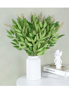 Angmei 3pcs Artificial plant Eucalyptus leaves willow leaves fake flowersgreen plant leaves simulation pot flower bouquet Green,Artificial Woven Vines ,For Desk Decoration, Offices And Dormitories, Season Decoration, Party, Festival, Birthday Party Decoration At Home, Hotel, Restaurant, Living Room, Bedroom, Kitchen And Garden,Green Decoration  - Image 1