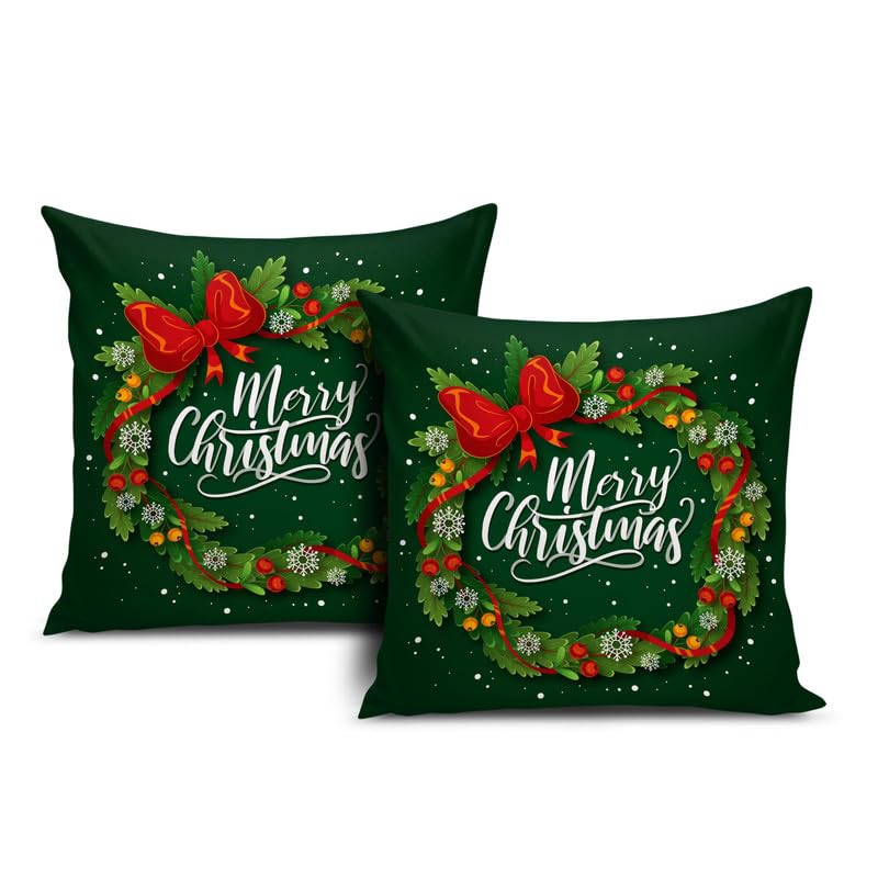 BMRGIFTS Soft Fabric Designer Decorative Printed Merry Christmas Theme Cushion Cover Xmas Decorations for Sofa Living Room Set of 2 16 x 16 inch Multi (CHMCC90) - Image 2
