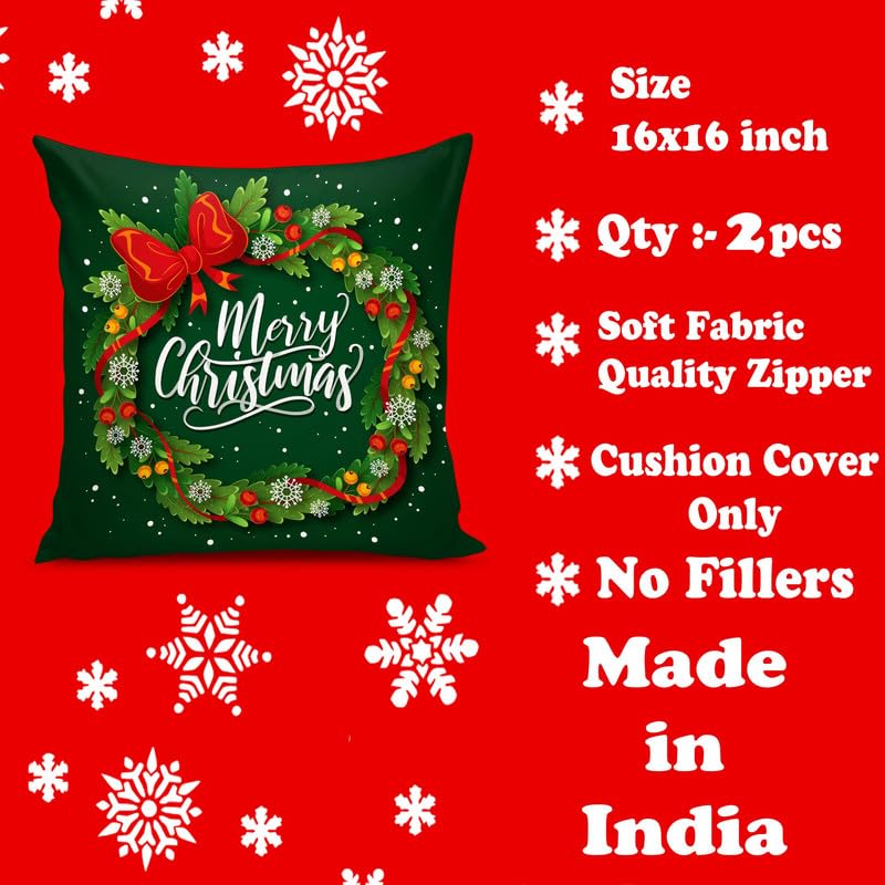 BMRGIFTS Soft Fabric Designer Decorative Printed Merry Christmas Theme Cushion Cover Xmas Decorations for Sofa Living Room Set of 2 16 x 16 inch Multi (CHMCC90) - Image 5