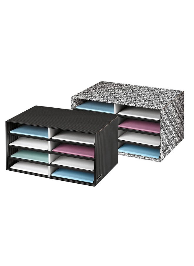 Bankers Box Decorative Eight Compartment Literature Sorter Letter Black/White Brocade (6170301)  - Image 2