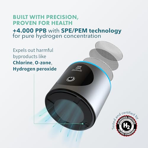 PIURIFY مولد زجاجة ماء الهيدروجين - حتى 4100+ PPB - تقنية SPE/PEM - مولد H2 معتمد - نظام أداء رياضي وترطيب محمول - احتفاظ بالهيدروجين لمدة 6 ساعات، 10 أونصات (فضي) - Image 3