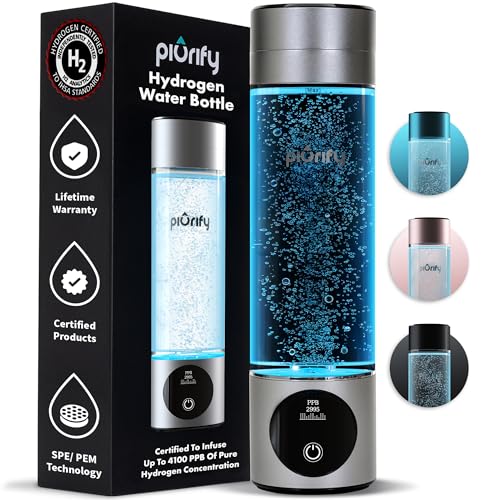 PIURIFY مولد زجاجة ماء الهيدروجين - حتى 4100+ PPB - تقنية SPE/PEM - مولد H2 معتمد - نظام أداء رياضي وترطيب محمول - احتفاظ بالهيدروجين لمدة 6 ساعات، 10 أونصات (فضي) - Image 1