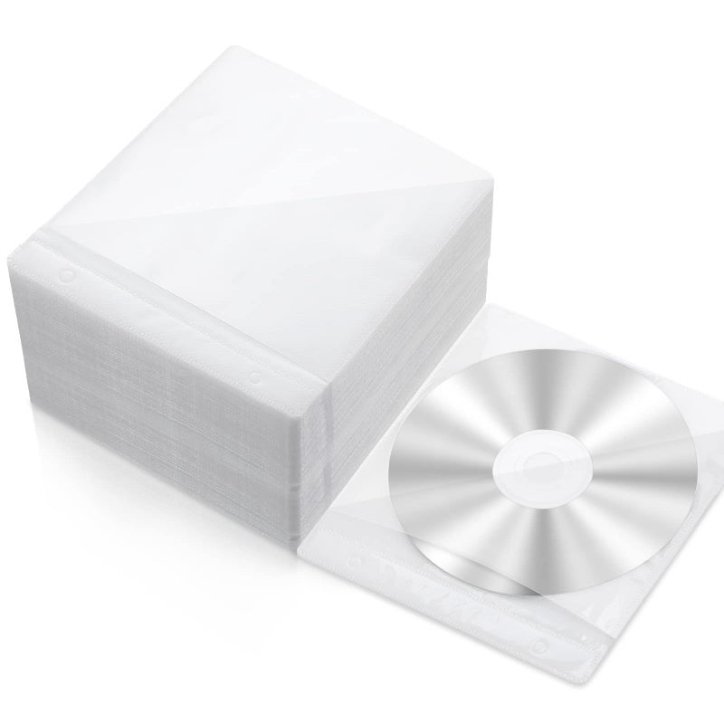 Harloon حافظة أقراص مضغوطة 200 قطعة أظرف DVD مزدوجة الجوانب إعادة تعبئة حافظة أقراص بلاستيكية للتخزين الفارغ لحماية الاستبدال باللون الأبيض