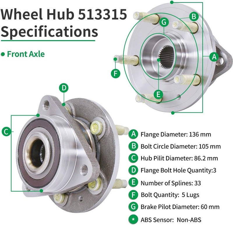 HICKS 513315 Front Wheel Bearing and Hub Assembly for 2011-2016 Chevy Cruze - Image 3