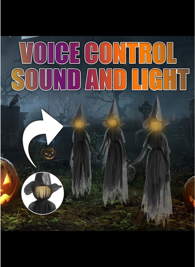 3PCS Halloween Light Up Witches Decoration Set, Holding Hands Witches with Stakes, Scary Screaming Witches with Colorful Glowing Face, Creepy Halloween Party Props Decor for Yard Garden Outside Lawn Porch - Image 4