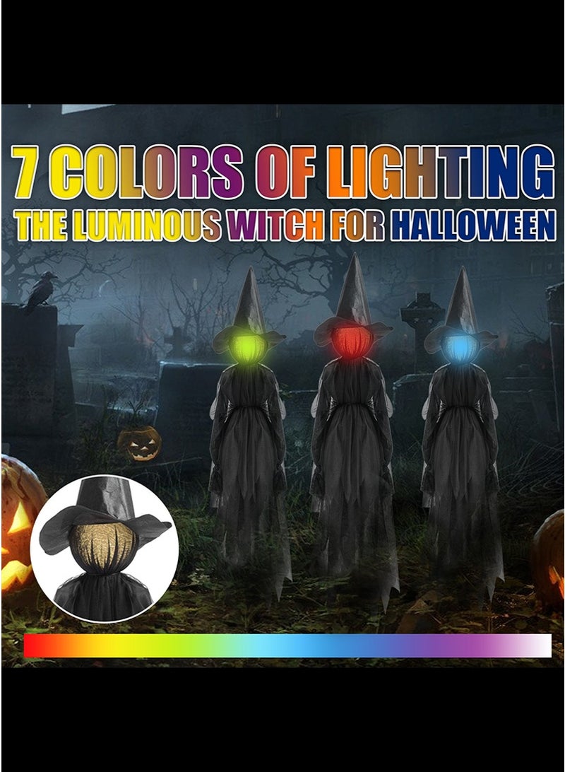 3PCS Halloween Light Up Witches Decoration Set, Holding Hands Witches with Stakes, Scary Screaming Witches with Colorful Glowing Face, Creepy Halloween Party Props Decor for Yard Garden Outside Lawn Porch - Image 5