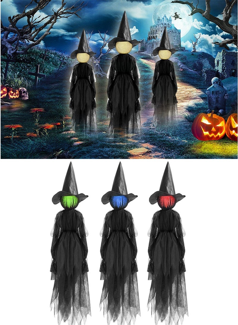 3PCS Halloween Light Up Witches Decoration Set, Holding Hands Witches with Stakes, Scary Screaming Witches with Colorful Glowing Face, Creepy Halloween Party Props Decor for Yard Garden Outside Lawn Porch - Image 1