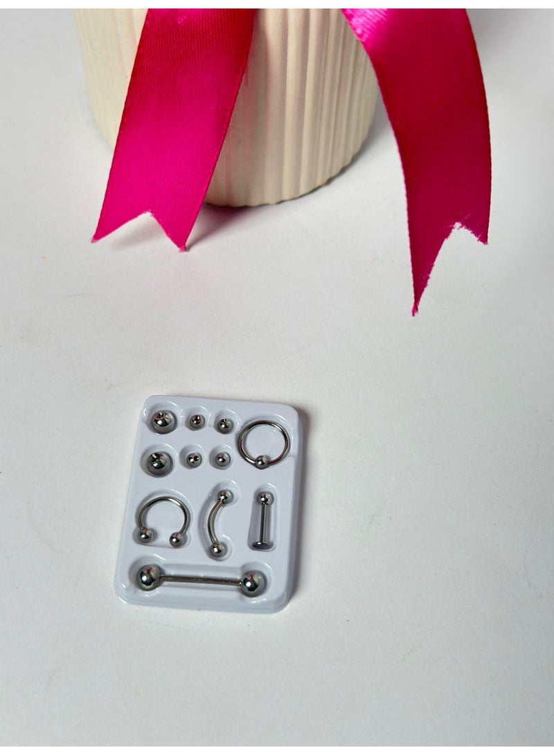 Body Piercing Set 5 In 1 Stainless Steel 316L Surgical Steel Eyebrow Lip Tongue Nose And Nipple Piercing Set With Extra Balls - Image 1