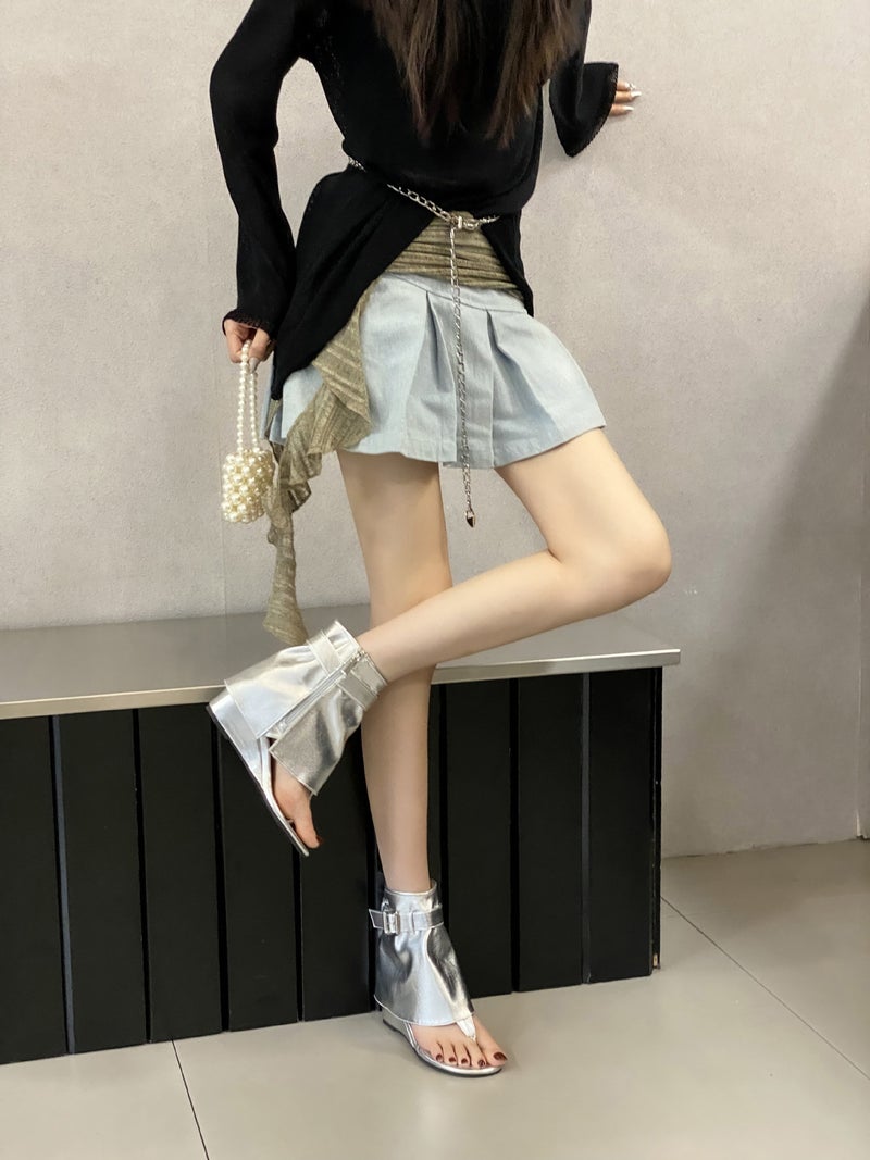 2024 Spring And Round Toe Open Toe Wedge Fashion Boots - Image 4