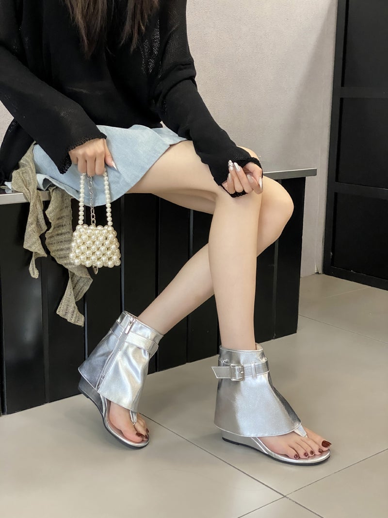 2024 Spring And Round Toe Open Toe Wedge Fashion Boots - Image 1