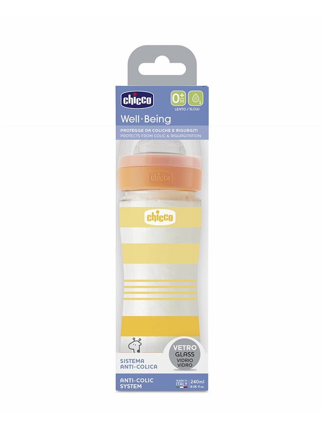 Chicco Well-Being Glass Feeding Bottle 240ml Slow Flow 0m+ Silicone, Yellow - Image 2