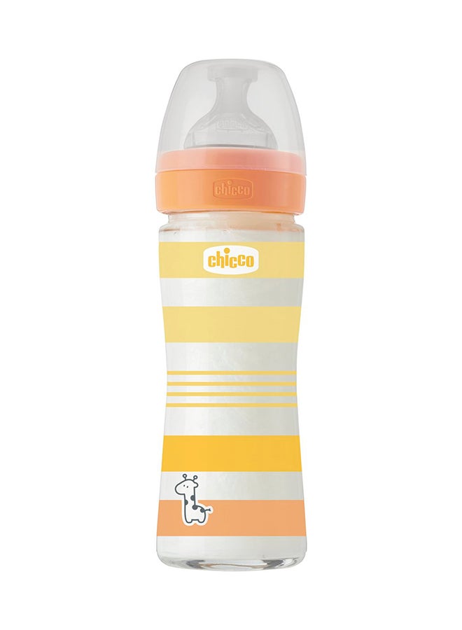 Chicco Well-Being Glass Feeding Bottle 240ml Slow Flow 0m+ Silicone, Yellow - Image 1