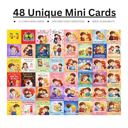 Brandian 48 Mini Love Cards for Couples | Cute Romantic & Funny Greeting Cards (3×3 Inch) | Love Notes, Thank You Cards, Postcards & Notecards for Valentine’s Day & Gifting - Image 2