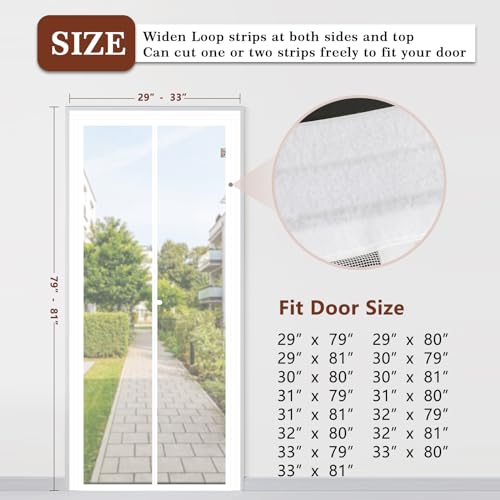 Yotache Adjustable Magnetic Screen Door Fit Doors Size Width 29"-33" Height 79"-81", Reinforced Polyester Mesh with Full Frame Hook&Loop Strip, White - Image 2