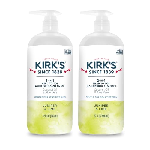 Kirk's 3-in-1 Head to Toe Nourishing Liquid Cleanser- for Men, Women & Children - Premium Coconut Oil & Aloe Vera- Non GMO & Vegan -Juniper & Lime - 32 Fl Oz 2 Pack - Image 1