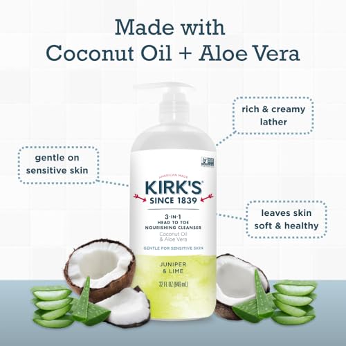 Kirk's 3-in-1 Head to Toe Nourishing Liquid Cleanser- for Men, Women & Children - Premium Coconut Oil & Aloe Vera- Non GMO & Vegan -Juniper & Lime - 32 Fl Oz 2 Pack - Image 4
