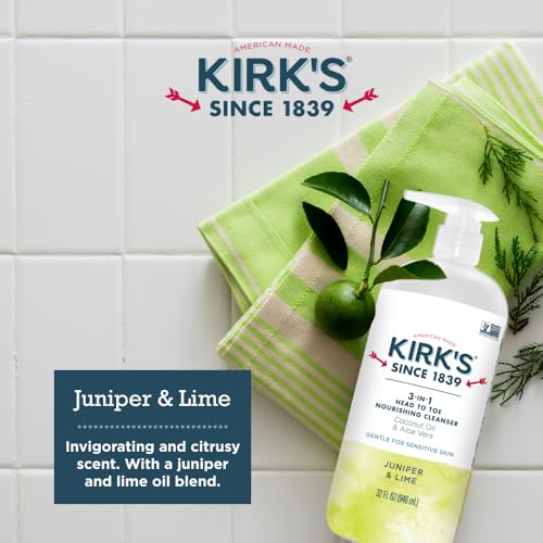 Kirk's 3-in-1 Head to Toe Nourishing Liquid Cleanser- for Men, Women & Children - Premium Coconut Oil & Aloe Vera- Non GMO & Vegan -Juniper & Lime - 32 Fl Oz 2 Pack - Image 5