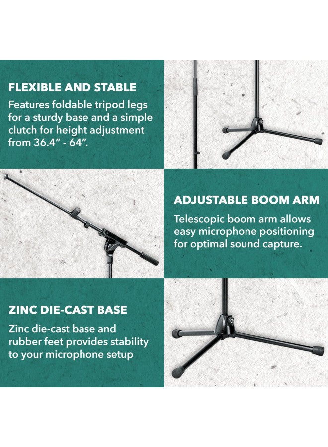 K_M K&M Konig & Meyer 21080.500.55 Tripod Microphone Stand w/Telescoping Boom | Clutch Height Adjustment | Soft-Touch Lock | Folding Leg Design | Zinc Die-Cast Base | German Made | Black  - Image 2