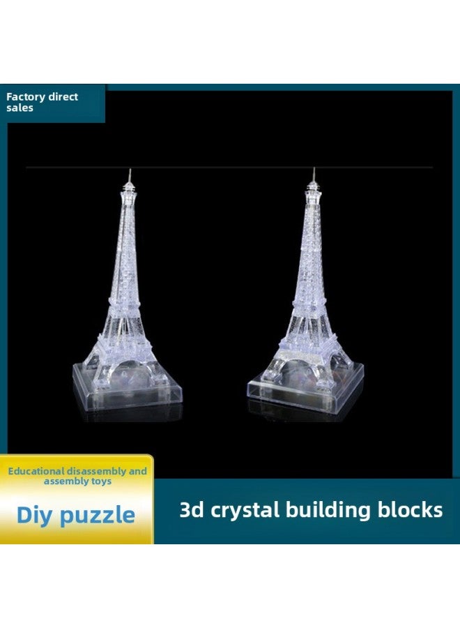 مكعبات بناء كريستال ثلاثية الأبعاد ذاتية التحميل برج باريس DIY لغز قلعة كريستال مكعبات بناء هدية للأطفال - اللون: شفاف - Image 2