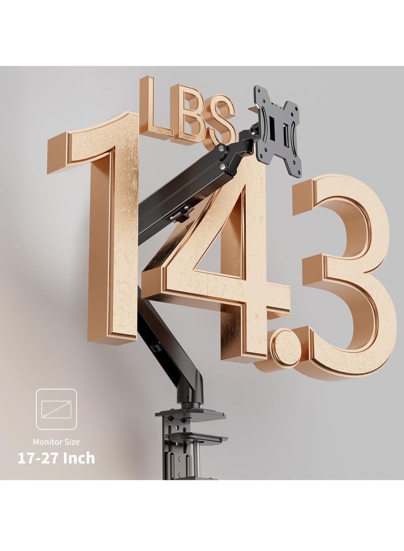 ELTRAZONE Single Monitor Mount – Gas Spring Monitor Arm with Full Motion, Adjustable Mount, VESA Bracket, Fits 17 to 27 Inch Monitors, Holds up to 14.3 lbs – Ergonomic, Flexible Desk Stand for Enhanced Comfort & Space-Saving - Image 5