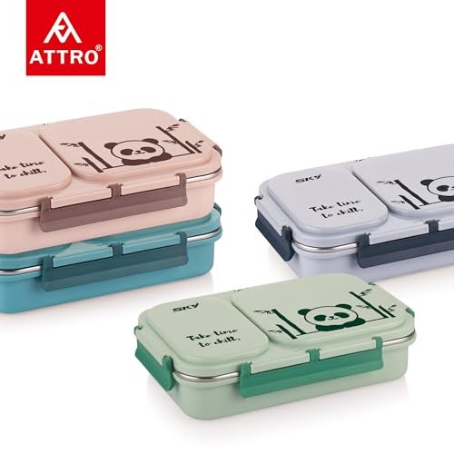 ATTRO Legacy 2 Insulated Lunch Box with Two Compartment BPA Free, Food Grade Ideal for School, Picnic, Office & Outdoor - 600ml Green, Stainless Steel - Image 4