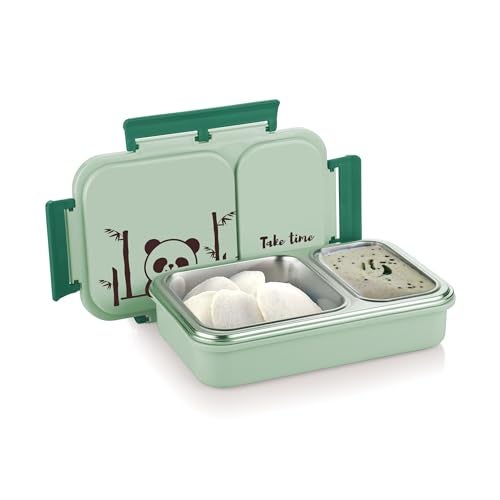 ATTRO Legacy 2 Insulated Lunch Box with Two Compartment BPA Free, Food Grade Ideal for School, Picnic, Office & Outdoor - 600ml Green, Stainless Steel - Image 1