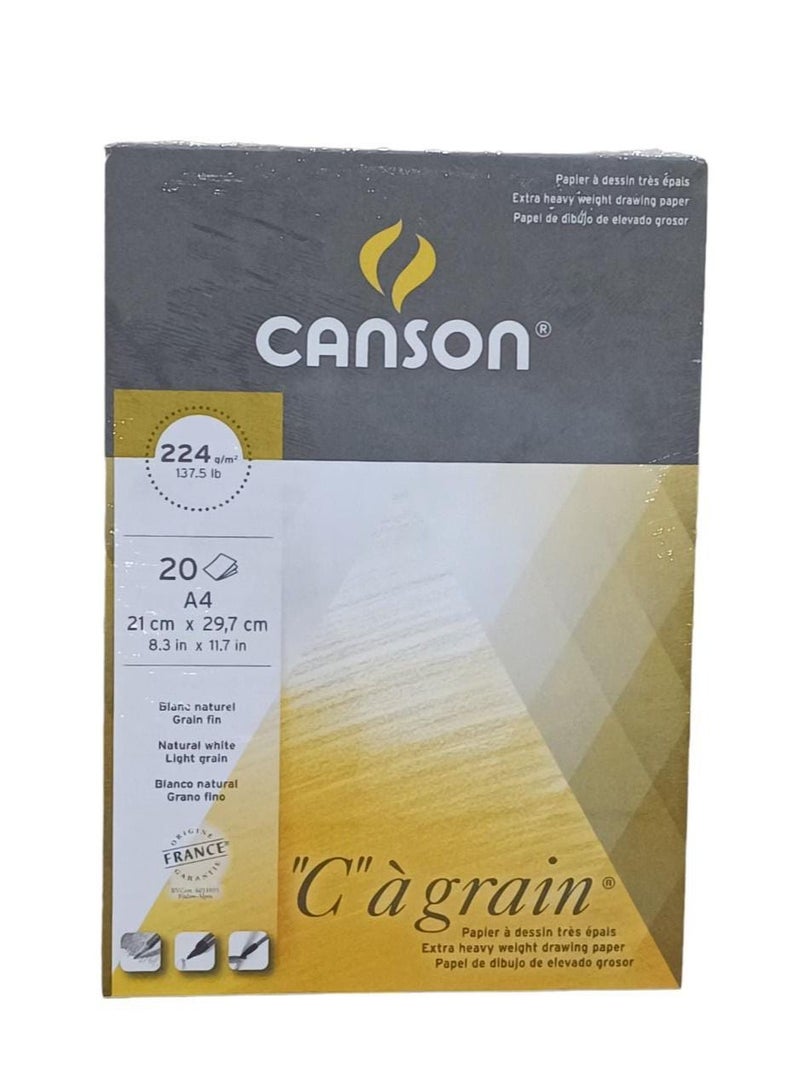 CANSON Canson C a Grain 224gsm Heavyweight Drawing Paper fine Grain Texture A4 pad Including 20 Sheets - Image 1