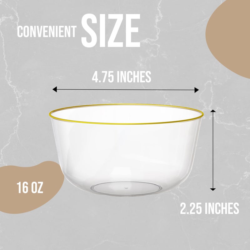Trendables Clear Gold Rim Plastic Bowls - Disposable 16 Oz Soup Bowls  Large  Heavy Duty - 30 Count  Ideal For Weddings & Parties - Image 2