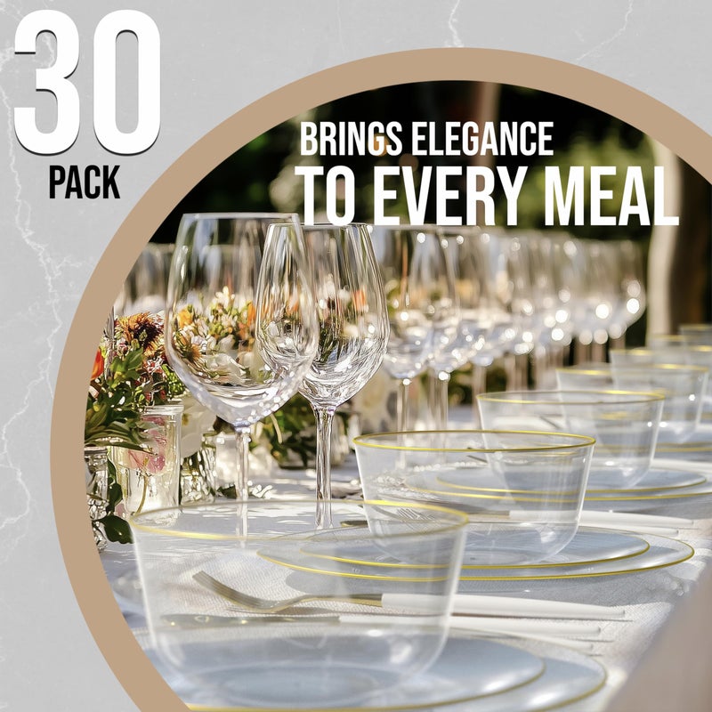 Trendables Clear Gold Rim Plastic Bowls - Disposable 16 Oz Soup Bowls  Large  Heavy Duty - 30 Count  Ideal For Weddings & Parties - Image 1